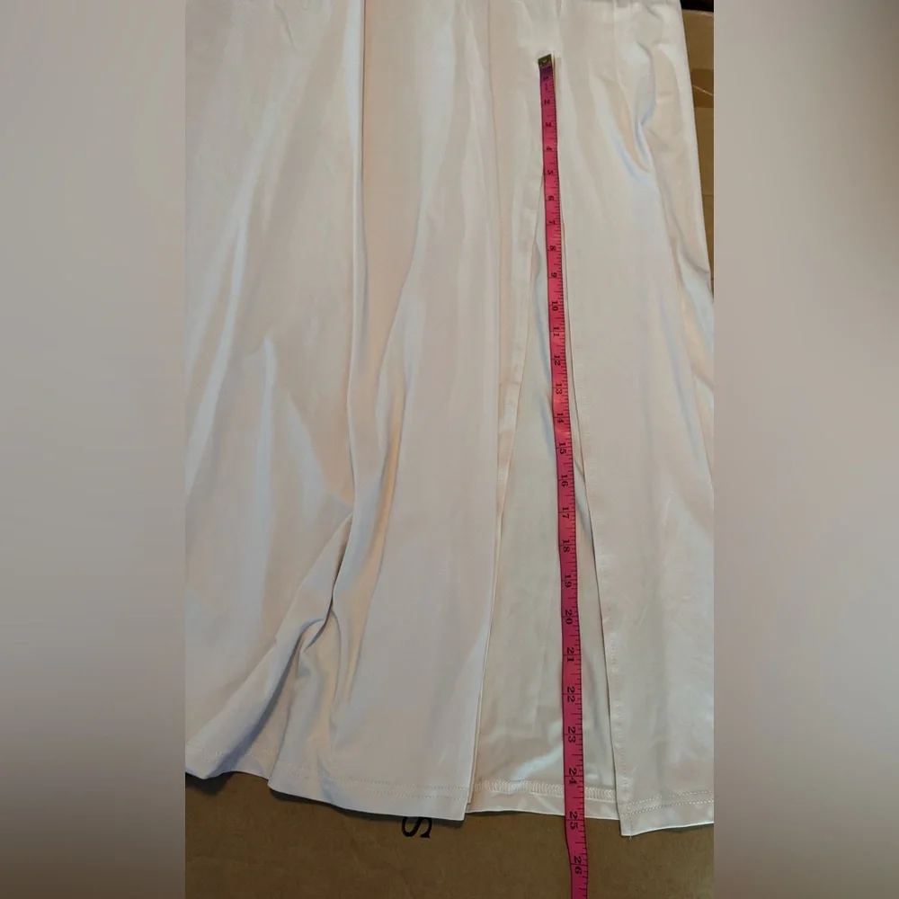 Elegant Cream Long Sleeve Stretchy Maxi Dress with a Slit - Picture 12 of 12